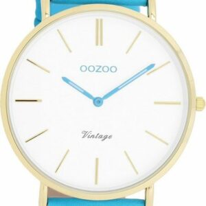 OOZOO Quarzuhr Oozoo Damen Armbanduhr Vintage Series, (Analoguhr), Damenuhr rund, groß (ca. 40mm), Lederarmband blau, Fashion