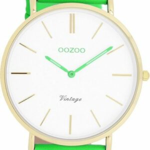 OOZOO Quarzuhr Oozoo Damen Armbanduhr Vintage Series, (Analoguhr), Damenuhr rund, groß (ca. 40mm), Lederarmband grün, Fashion