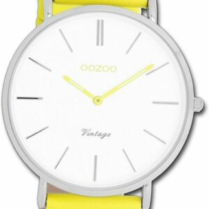 OOZOO Quarzuhr Oozoo Damen Armbanduhr Vintage gelb, (Analoguhr), Damenuhr Lederarmband gelb, rundes Gehäuse, groß (ca. 40mm)