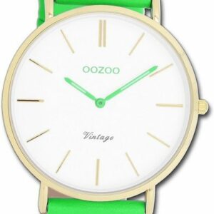 OOZOO Quarzuhr Oozoo Damen Armbanduhr Vintage grün, (Analoguhr), Damenuhr Lederarmband grün, rundes Gehäuse, groß (ca. 40mm)