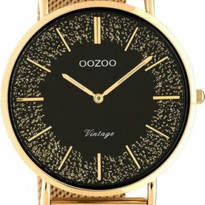 OOZOO Quarzuhr Vintage Damenuhr C20138 Rosé Glitzer-ZB Milanaiseband 40 mm