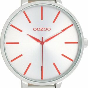 OOZOO Quarzuhr XL Damenuhr C11160 Silbergrau Lederband 48 mm