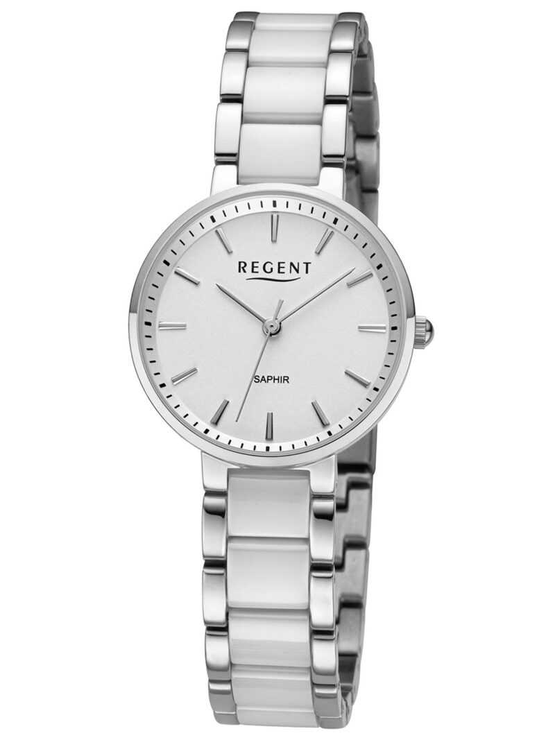 Regent 12221206 Damen-Armbanduhr Keramik Stahl/Weiß