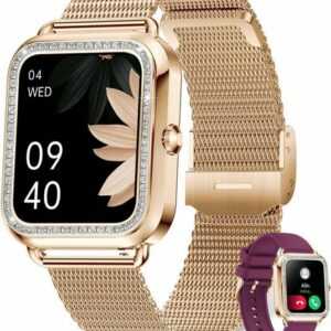 Erkwei Smartwatch (1,59 Zoll, Andriod iOS), Damen mit Telefonfunktion Fitnessuhr Damen Herzfrequenz Sportuhr uhr