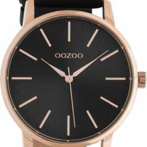 OOZOO Quarzuhr Damenuhr C10719 Rosé Glitzer-Zifferblatt Lederband Schwarz 40 mm