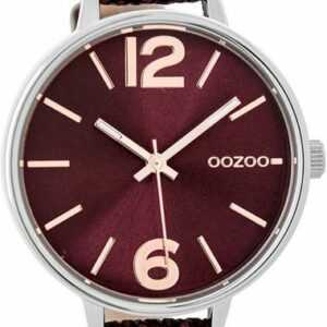OOZOO Quarzuhr Oozoo Damen Armband-Uhr weinrot, (Analoguhr), Damenuhr rund, mittel (ca. 38mm) Lederarmband, Fashion-Style