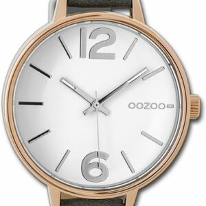 OOZOO Quarzuhr Oozoo Damen Armbanduhr Timepieces 38mm, Damenuhr Lederarmband weiß, rundes Gehäuse, mittel (ca. 38mm)