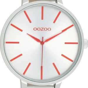 OOZOO Quarzuhr Oozoo Damen Armbanduhr Timepieces Analog, Damenuhr rund, extra groß (ca. 48mm), Lederarmband grau, Fashion