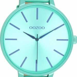OOZOO Quarzuhr Oozoo Damen Armbanduhr Timepieces Analog, Damenuhr rund, extra groß (ca. 48mm), Lederarmband grün, Fashion