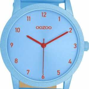OOZOO Quarzuhr Oozoo Damen Armbanduhr Timepieces Analog, Damenuhr rund, mittel (ca. 38mm), Lederarmband blau, Fashion