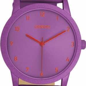 OOZOO Quarzuhr Oozoo Damen Armbanduhr Timepieces Analog, Damenuhr rund, mittel (ca. 38mm), Lederarmband lila, Fashion
