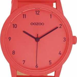 OOZOO Quarzuhr Oozoo Damen Armbanduhr Timepieces Analog, Damenuhr rund, mittel (ca. 38mm), Lederarmband rot, Fashion