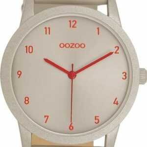 OOZOO Quarzuhr Oozoo Damen Armbanduhr Timepieces Analog, Damenuhr rund, mittel (ca. 38mm), Lederarmband taupe, grau, Fashion