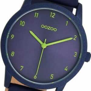 OOZOO Quarzuhr Oozoo Damen Armbanduhr Timepieces, Damenuhr Lederarmband blau, rundes Gehäuse, mittel (ca. 38mm)