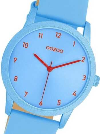OOZOO Quarzuhr Oozoo Damen Armbanduhr Timepieces, Damenuhr Lederarmband blau, rundes Gehäuse, mittel (ca. 38mm)