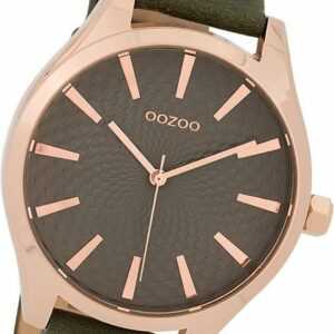 OOZOO Quarzuhr Oozoo Damen Armbanduhr Timepieces, Damenuhr Lederarmband braun, rundes Gehäuse, groß (ca. 42mm)
