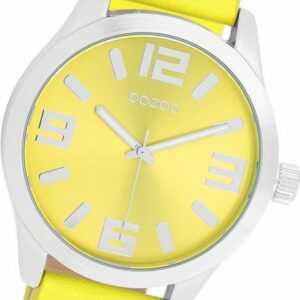 OOZOO Quarzuhr Oozoo Damen Armbanduhr Timepieces, Damenuhr Lederarmband gelb, rundes Gehäuse, extra groß (ca. 46mm)