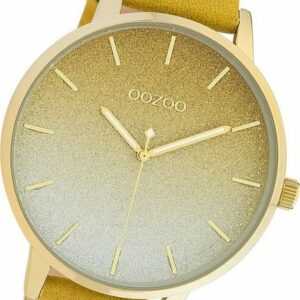 OOZOO Quarzuhr Oozoo Damen Armbanduhr Timepieces, Damenuhr Lederarmband gelb, rundes Gehäuse, extra groß (ca. 48mm)
