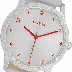 OOZOO Quarzuhr Oozoo Damen Armbanduhr Timepieces, Damenuhr Lederarmband grau, rundes Gehäuse, mittel (ca. 38mm)