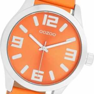 OOZOO Quarzuhr Oozoo Damen Armbanduhr Timepieces, Damenuhr Lederarmband orange, rundes Gehäuse, extra groß (ca. 46mm)