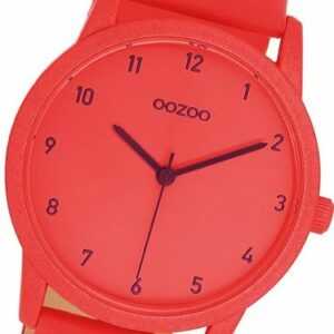 OOZOO Quarzuhr Oozoo Damen Armbanduhr Timepieces, Damenuhr Lederarmband rot, rundes Gehäuse, mittel (ca. 38mm)