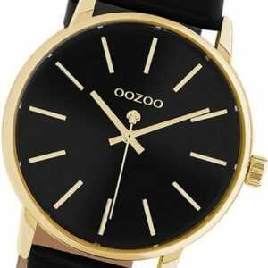 OOZOO Quarzuhr Oozoo Damen Armbanduhr Timepieces, Damenuhr Lederarmband schwarz, rundes Gehäuse, mittel (ca. 36mm)