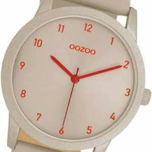 OOZOO Quarzuhr Oozoo Damen Armbanduhr Timepieces, Damenuhr Lederarmband taupe, grau, rundes Gehäuse, mittel (ca. 38mm)