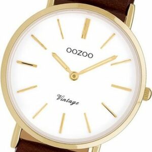 OOZOO Quarzuhr Oozoo Damen Armbanduhr Vintage Analog, Damenuhr Lederarmband braun, rundes Gehäuse, mittel (ca. 32mm)