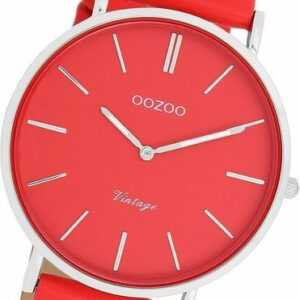 OOZOO Quarzuhr Oozoo Damen Armbanduhr Vintage Analog, Damenuhr Lederarmband orange, rot, rundes Gehäuse, groß (ca. 40mm)