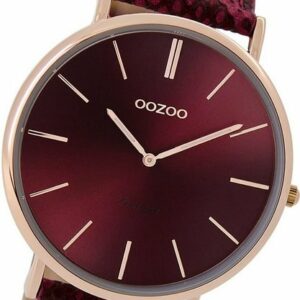 OOZOO Quarzuhr Oozoo Damen Armbanduhr Vintage Analog, Damenuhr Lederarmband rot, rundes Gehäuse, groß (ca. 44mm)
