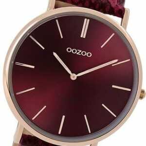 OOZOO Quarzuhr Oozoo Damen Armbanduhr Vintage Analog, Damenuhr Lederarmband rot, rundes Gehäuse, mittel (ca. 32mm)