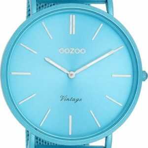 OOZOO Quarzuhr Oozoo Damen Armbanduhr Vintage Analog, Damenuhr rund, groß (ca. 40mm), Edelstahlarmband blau, Fashion