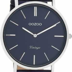 OOZOO Quarzuhr Oozoo Damen Armbanduhr Vintage Analog, Damenuhr rund, groß (ca. 40mm), Lederarmband blau, Fashion