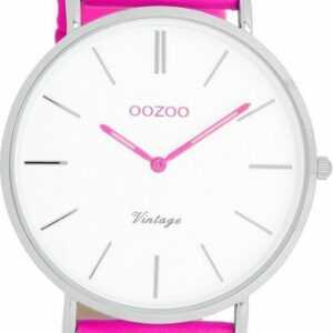 OOZOO Quarzuhr Oozoo Damen Armbanduhr Vintage Series, (Analoguhr), Damenuhr rund, groß (ca. 40mm), Lederarmband pink, Fashion