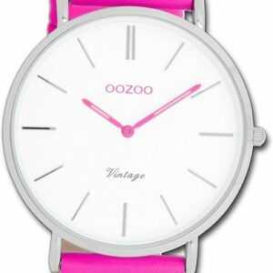 OOZOO Quarzuhr Oozoo Damen Armbanduhr Vintage pink, (Analoguhr), Damenuhr Lederarmband pink, rundes Gehäuse, groß (ca. 40mm)