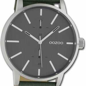 OOZOO Quarzuhr Oozoo Damen Herren Armbanduhr, Damen, Herrenuhr Lederarmband dunkelgrün, rundes Gehäuse, groß (50mm)