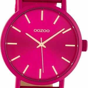 OOZOO Quarzuhr Oozoo Leder Damen Uhr C10448 Analog, (Analoguhr), Damenuhr Lederarmband violett, fuchsia, rundes Gehäuse, groß (ca 42mm)