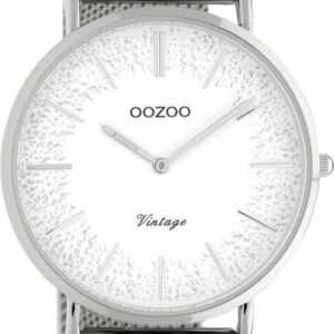 OOZOO Quarzuhr Vintage Damenuhr C20133 Weiss Glitzer-ZB Milanaiseband 40 mm