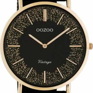 OOZOO Quarzuhr Vintage Damenuhr C20142 Rosé Glitzer-ZB Milanaiseband Schwarz 40 mm