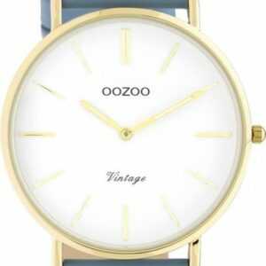 OOZOO Quarzuhr Vintage Damenuhr C20225 goldfarben Lederband hellblau 40 mm