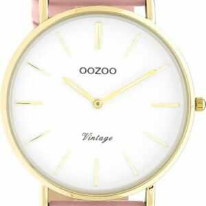 OOZOO Quarzuhr Vintage Damenuhr C20254 vergoldet Lederband Rosa 40 mm