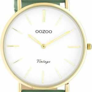OOZOO Quarzuhr Vintage Damenuhr C20255 vergoldet Lederband Grün 40 mm