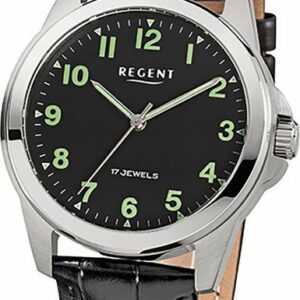 Regent Quarzuhr Regent Leder Herren Uhr F-818 Handaufzug, (Analoguhr), Herrenuhr Lederarmband, rundes Gehäuse, mittel (ca. 39mm) schwarz