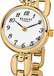 Regent Quarzuhr Regent Stahl Damen Uhr F-801 Quarzuhr, Damenuhr Edelstahl, ionenplattiert rundes Gehäuse,klein (ca 20mm) weiß