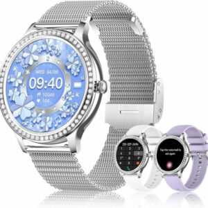 Colesma Smartwatch (1,32 Zoll, Android iOS), it Telefonfunktion Fitness Tracker Schlafen Monitor Diamant Damenuhr