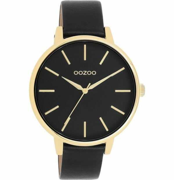 OOZOO Quarzuhr Damenuhr C11294 Goldfarben Lederband Schwarz 42 mm