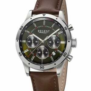 Regent Chronograph Edelstahl mit Lederband Datum 5 Bar BA-821, Geschenkidee