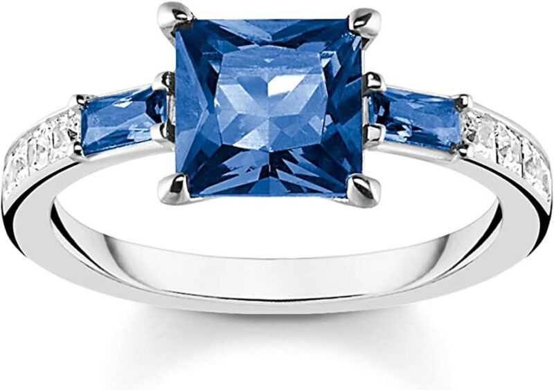 THOMAS SABO Damen Ring mit blauen und weissen Steinen Silber 925 Sterlingsilber ...
