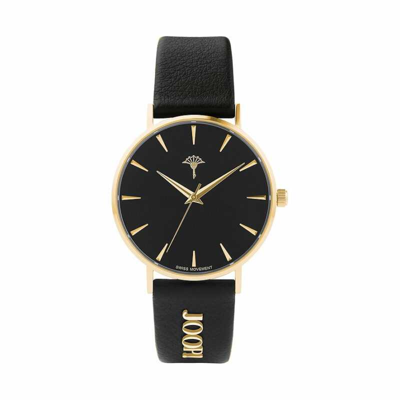 JOOP! Damen Armbanduhr mit schwarzem Leder Gold 2028263