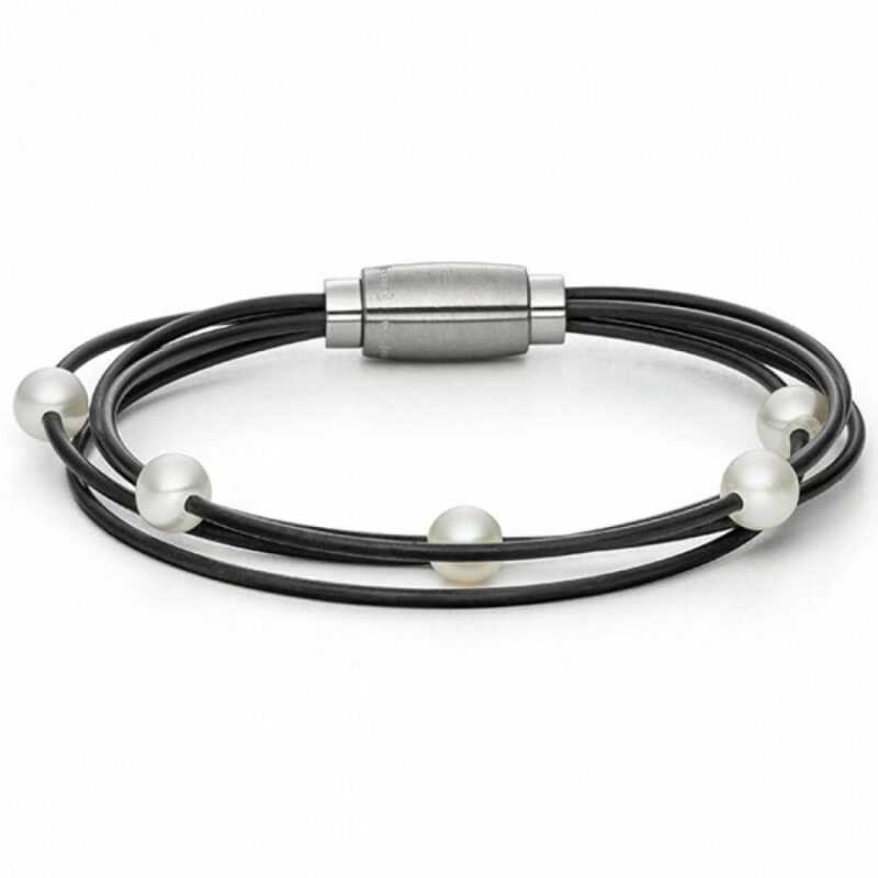 Monomania Damen Armband Silikon Süsswasser-Perlen Schwarz 40931SC